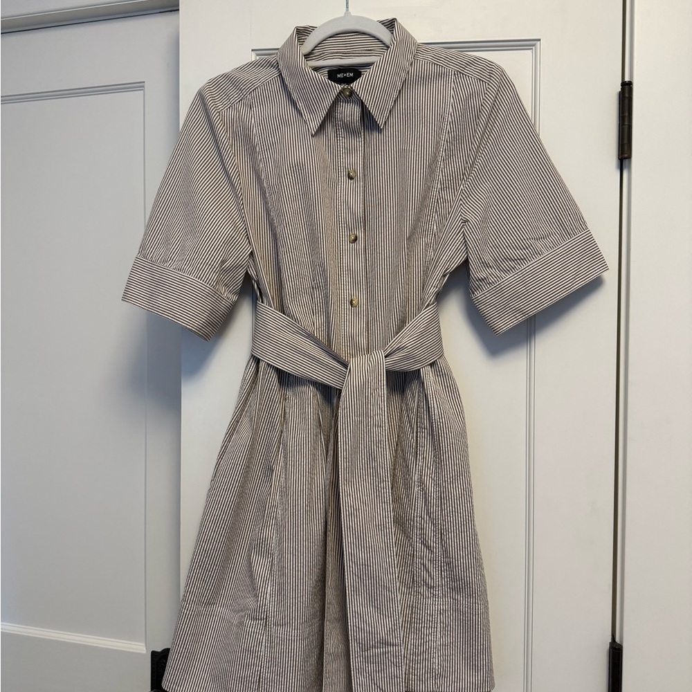 ME+EM Striped Shirt Dress Dress with Waist Tie